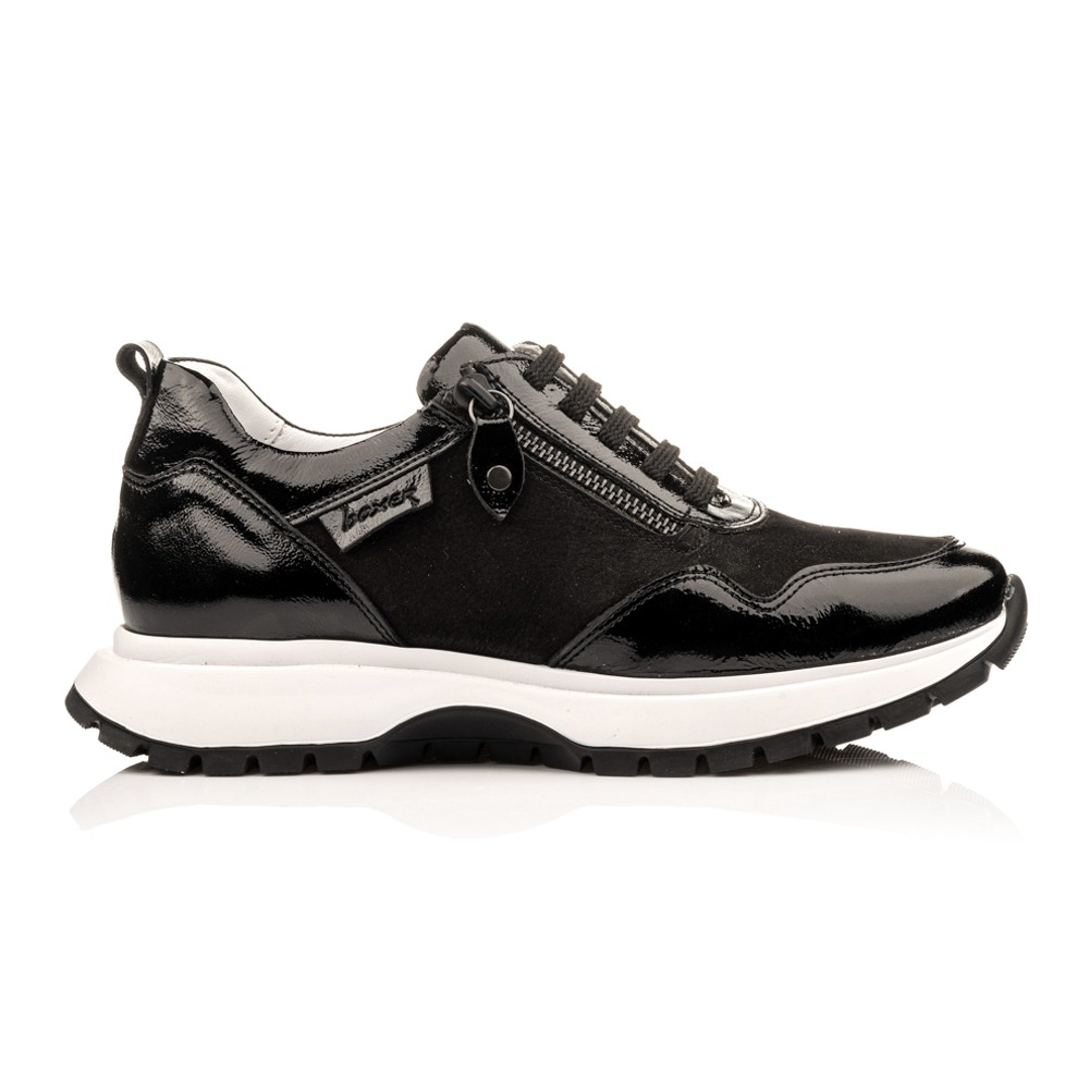 Boxer 53601 Γυναικεία Δερμάτινα Ανατομικά Sneakers Μαύρο Λουστρίνι